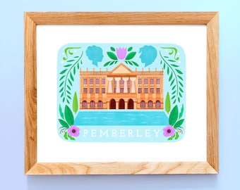 Pemberley Art Print: Pride and Prejudice Illustration, Jane Austen Home Decor