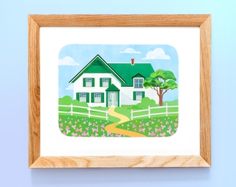 Green Gables Kunstdruck: Avonlea Illustration, Farbenfrohes Wohndekor