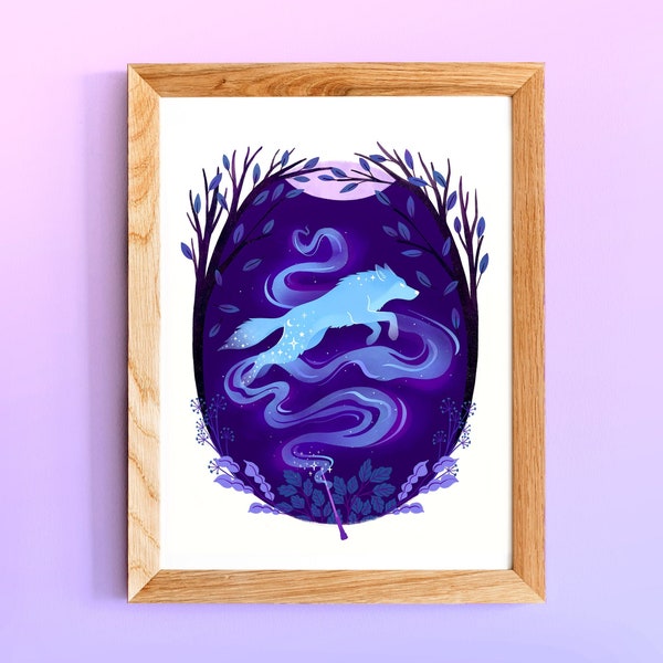 Grafika wilka: Magiczna ilustracja, kolorowa sztuka ścienna