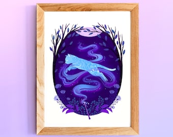 Lámina artística de gato: Ilustración de hechicería mágica