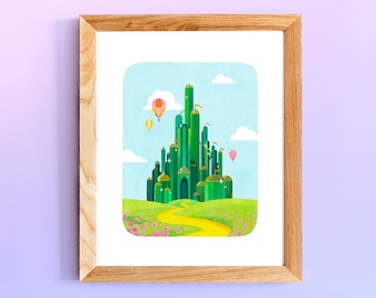 Emerald City Art Print: Oz Illustration, Colorful Home Decor (8x10)