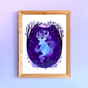 Jeleń – wydruk artystyczny – Magiczna ilustracja czarodziejska
