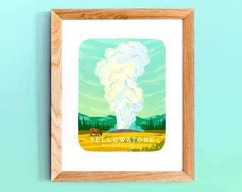 Yellowstone National Park Art Print: Minimalist Landscape, Nature Lover Gift