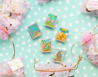 Stamp Seconds Mystery Bag - 5 Mix & Match Pins - Bookish Pins - Magical Pins - Stamp Pin - Book Pin - Magic Enamel Pin
