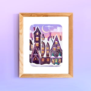 The Village Art Print - Wizardry and Witches Art - Fantasy Illustration - Magical Art - Bookish Gift - Book Lover - Cute Illustration