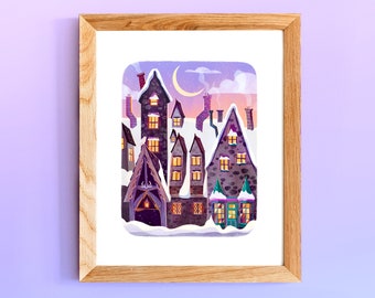 Magical Village Art Print: Fantasy Illustration, Bookish Gift