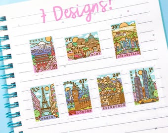 Cities Stamp Washi Tape: Iconic Travel Destinations - Planner Stickers