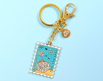 Galaxy Far Far Away Stamp Keychain: Sci-Fi Enamel Keyring