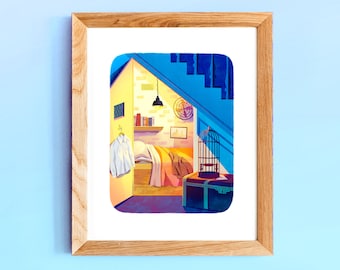 De kastkunstprint: magische kamer illustratie (8 x 10)