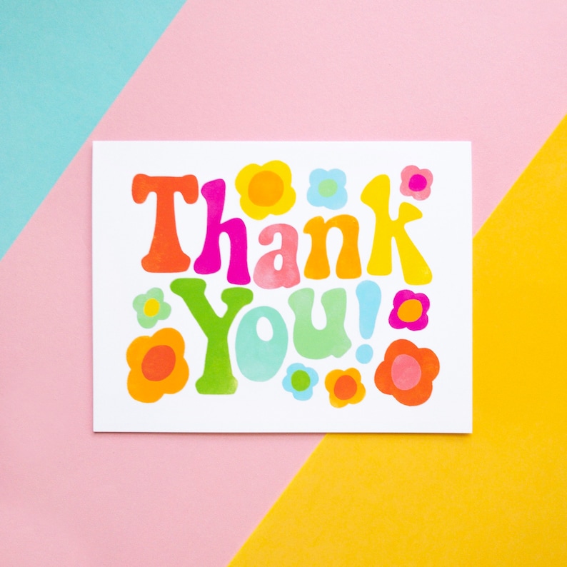 Hippy Thank You Card Vintage Greeting Card Flower Power Etsy