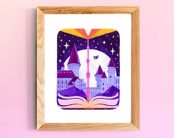 Wizard School Castle Art Print: Bookish Magical Home Decor
