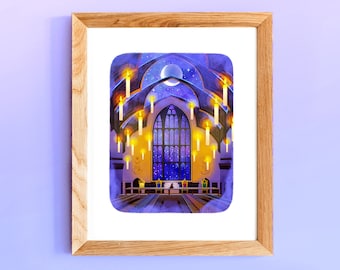 The Great Hall Art Print - Wizardry and Witches Art - Fantasy Illustration - Magical Art - Bookish Gift - Book Lover - Cute Illustration