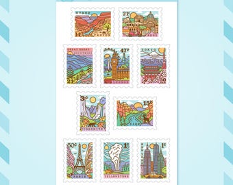 National Parks & Cities Sticker Sheet: Travel Scrapbook Planner Stickers