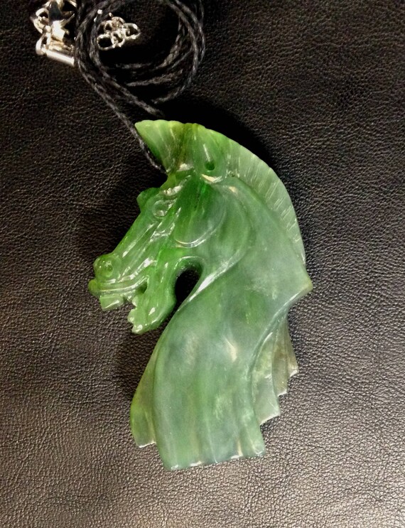 Hand Carved Cassiar Nephrite Jade Horse Pendant Necklace - Jade Horse Pendant Hand Carved Cassiar Nephrite Jade Horse Pendant Necklace - Jade Horse Pendant