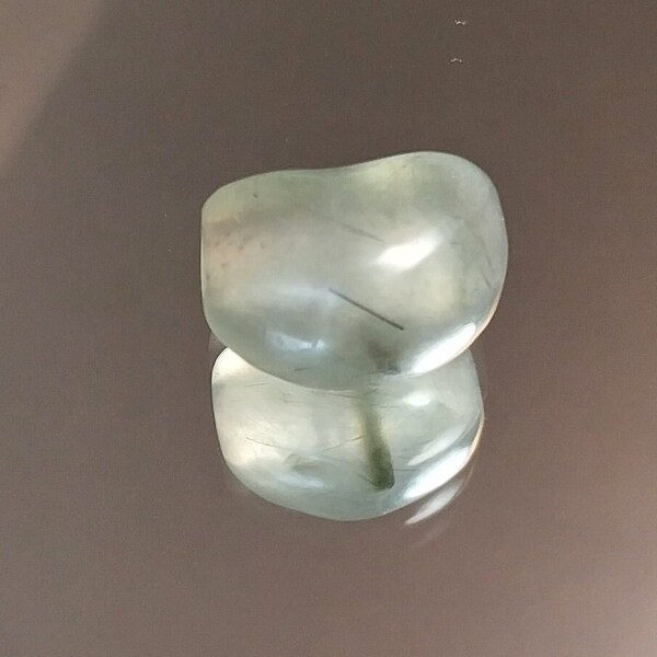 Hand Carved Green Rutilated Quartz Jelly Bean Bead.