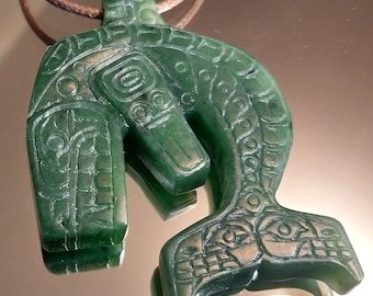 Hand Carved Pounamu Nephrite Jade Killer Whale Pendant.