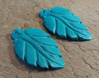 Hand Carved Arizona Turquoise Leaves. 2 Leaves.