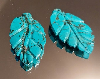 Hand Carved Arizona Turquoise Leaves. 2 Leaves.