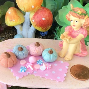 Pretty in Pastel Pumpkins, Fairy Garden, Dollhouse, Miniatures, Miniature, Light Pink, Baby Blue, Light Turquoise, Peach, Pastels, Small image 1