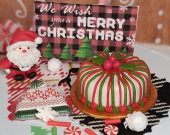 Ho-Ho-Ho It's Santa And a Beautiful Christmas Cake, Fairy Garden, Dollhouse, Miniature, Christmas Cake, Fairy Food, Miniature Santa