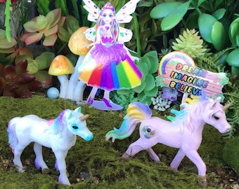 Amazing Pastel Unicorns, Lavender, White, Pink, Miniature, Dollhouse, Fairy Garden, Pastel Mane and Tale, rhinestones, Unicorn Horn,