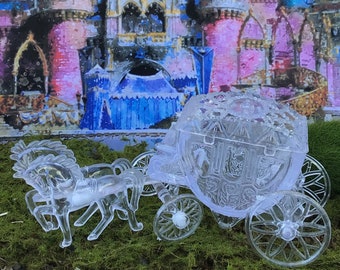 Once Upon A Time Magical Carriage, Miniature, Dollhouse, Fairy Garden, Clear, Horses, Carriage, Fairy, Princess, Detailed, Pretty, Magical