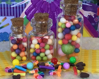 Rainbow Candy Jars, Fairy Garden, Dollhouse, Miniature, Colored Candies, Fairy Sweets, Fairy Food, Purple, Red, Yellow, Green, Cute Food