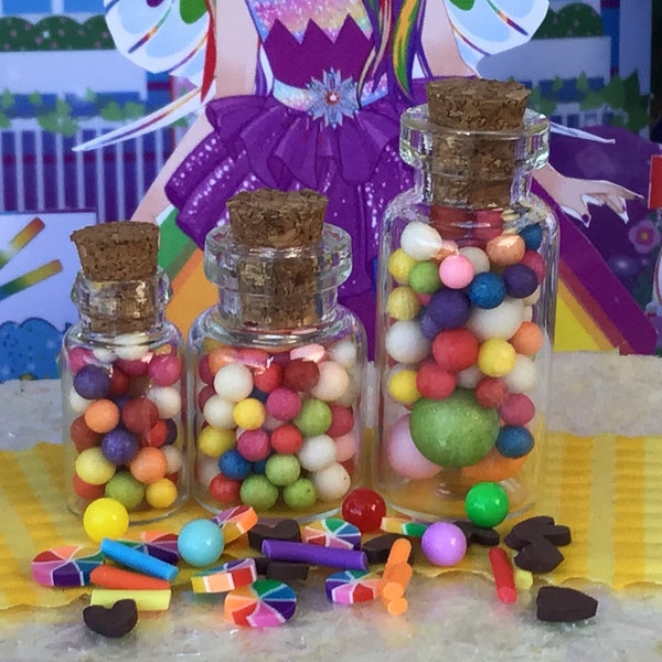 Rainbow Candy Jars, Fairy Garden, Dollhouse, Miniature, Colored Candies, Fairy Sweets, Fairy Food, Purple, Red, Yellow, Green, Cute Food