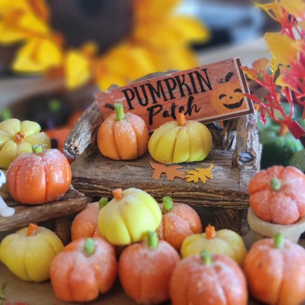 Pumpkins For Fall, Yellow Pumpkins, Orange Pumpkins, Dollhouse , Fairy Garden, Miniature, Sparkle Pumpkins, Halloween Pumpkins, Fall