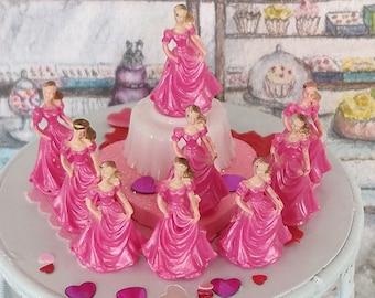 New!! Elegant Mini Pink Dolls, Fairy Garden Pink Dolls, Dollhouse Decor, Classic Pink Dress Dolls, Centerpiece Decoration, Mini Dolls, Pink