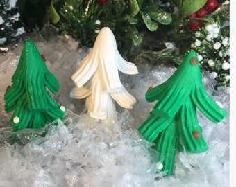 Fairy Garden Christmas Tree, Set of 3 Green and White Christmas Trees, Fairies, Miniature, Dollhouse, Green, White, Christmas Fairy Garden