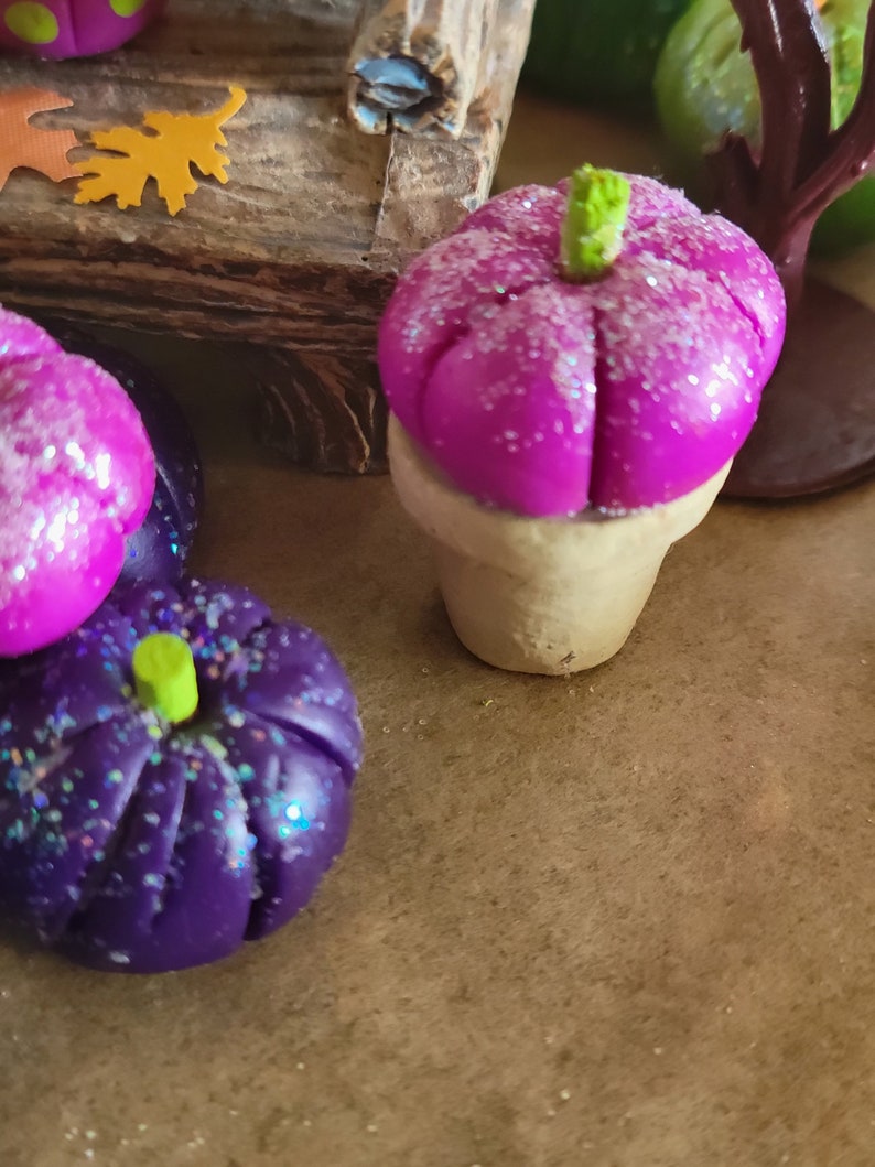 Pumpkins For Your Fairy Garden Or Dollhouse, Miniature, Dollhouse, Fairy Garden, Purple Pumpkins, Sparkly Pumpkins, Purple Pumpkins, image 6