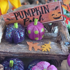 Pumpkins For Your Fairy Garden Or Dollhouse, Miniature, Dollhouse, Fairy Garden, Purple Pumpkins, Sparkly Pumpkins, Purple Pumpkins, image 2