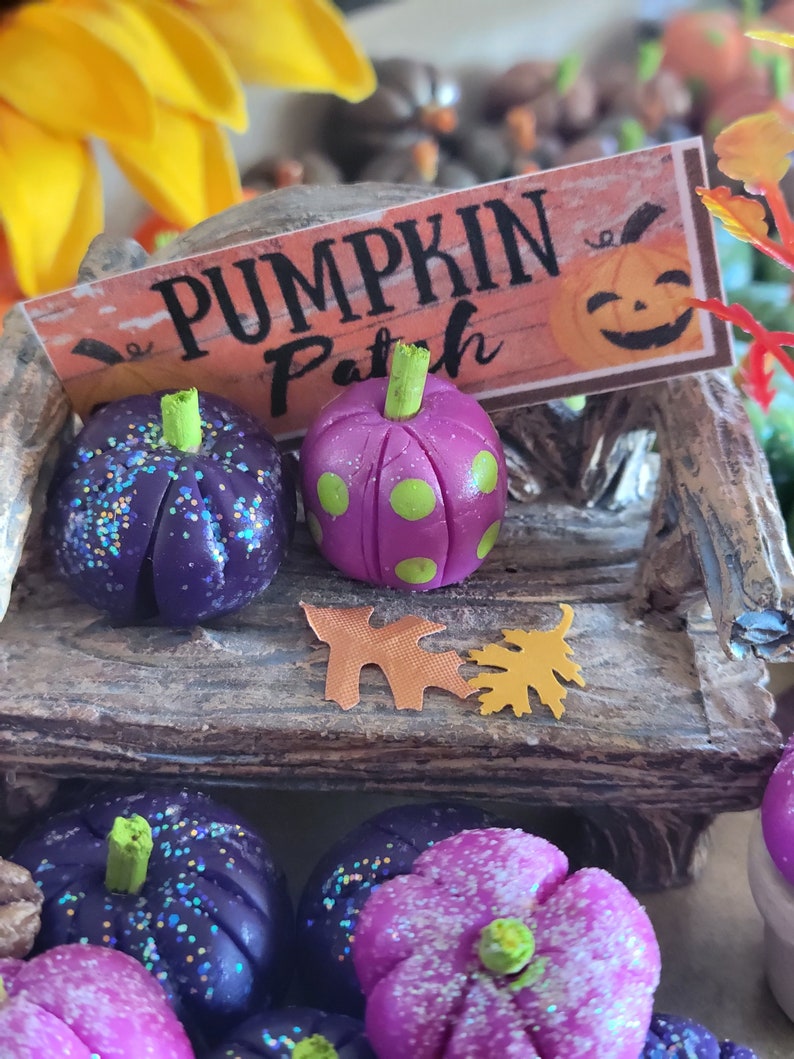 Pumpkins For Your Fairy Garden Or Dollhouse, Miniature, Dollhouse, Fairy Garden, Purple Pumpkins, Sparkly Pumpkins, Purple Pumpkins, image 2