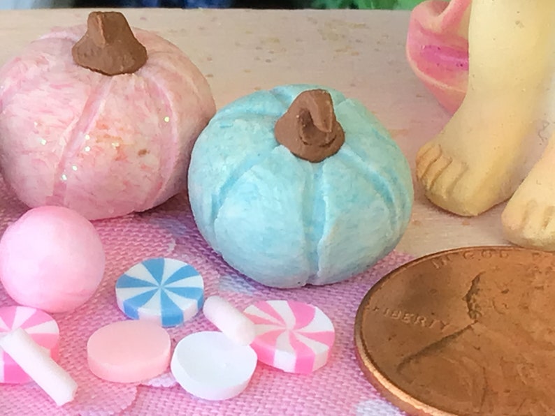 Pretty in Pastel Pumpkins, Fairy Garden, Dollhouse, Miniatures, Miniature, Light Pink, Baby Blue, Light Turquoise, Peach, Pastels, Small image 3