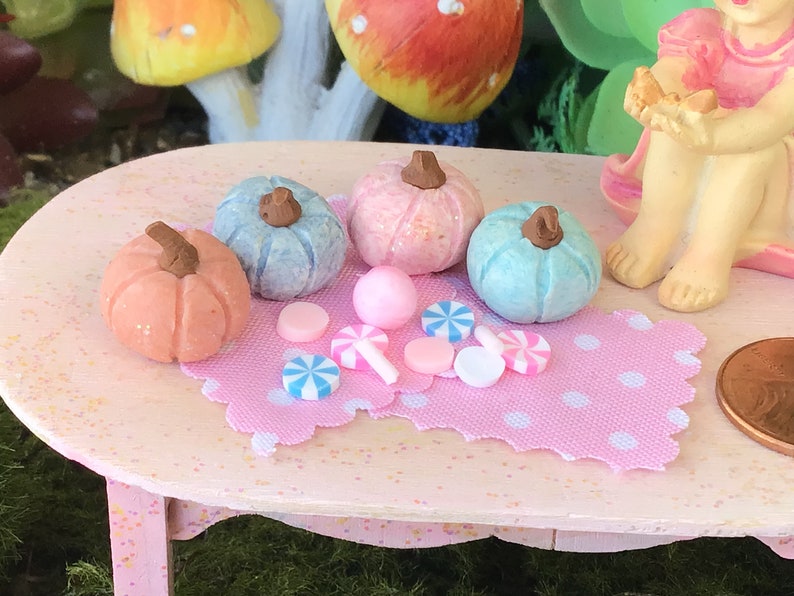 Pretty in Pastel Pumpkins, Fairy Garden, Dollhouse, Miniatures, Miniature, Light Pink, Baby Blue, Light Turquoise, Peach, Pastels, Small image 9