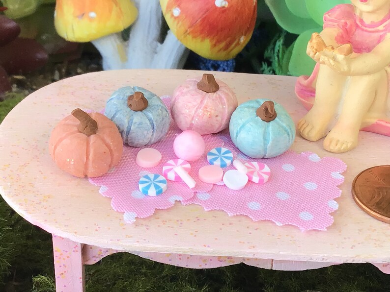 Pretty in Pastel Pumpkins, Fairy Garden, Dollhouse, Miniatures, Miniature, Light Pink, Baby Blue, Light Turquoise, Peach, Pastels, Small image 10