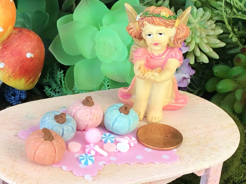 Pretty in Pastel Pumpkins, Fairy Garden, Dollhouse, Miniatures, Miniature, Light Pink, Baby Blue, Light Turquoise, Peach, Pastels, Small image 2