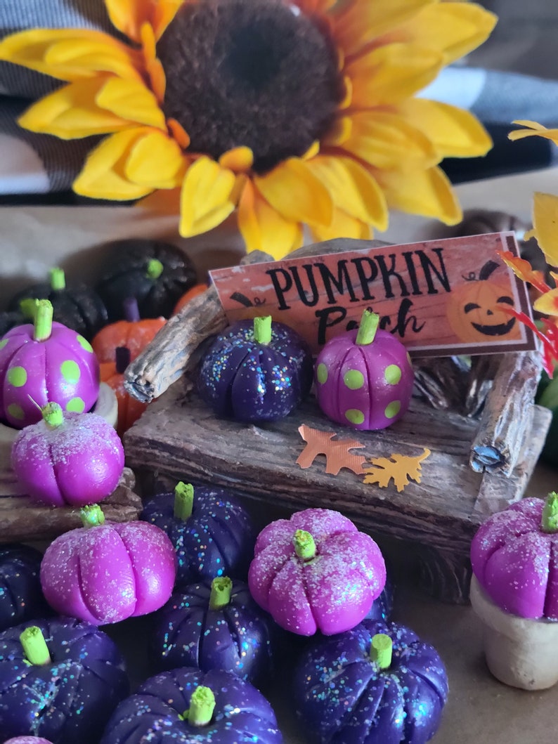 Pumpkins For Your Fairy Garden Or Dollhouse, Miniature, Dollhouse, Fairy Garden, Purple Pumpkins, Sparkly Pumpkins, Purple Pumpkins, image 4