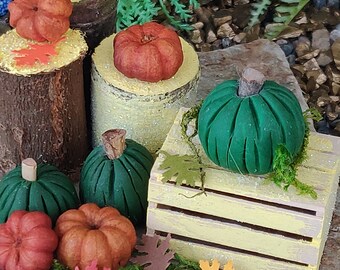 Citrouilles, Plus 1 « GRATUIT » Citrouille Orange, Jardin de Fées, Maison de Poupée, Citrouille Verte, Citrouille Orange, Miniature, Halloween, Barbie