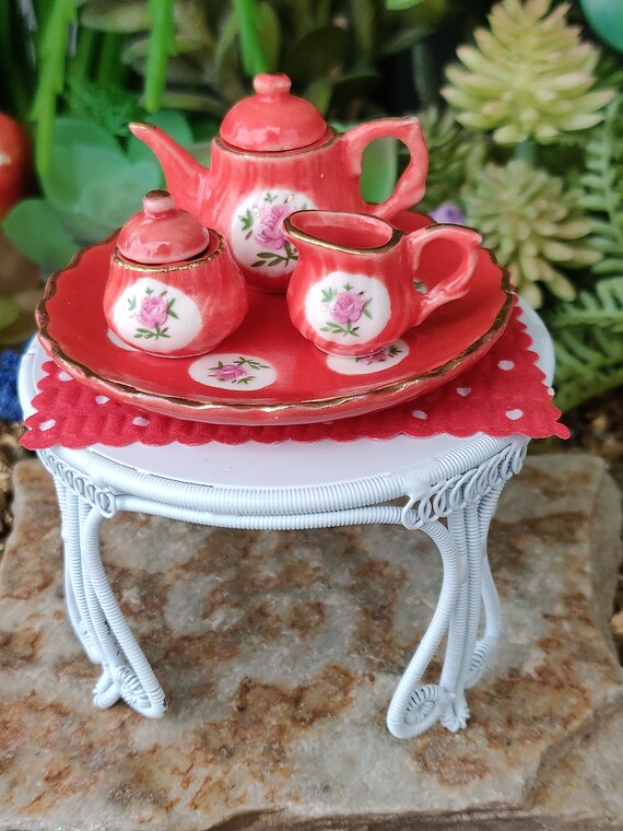 New Large Ceramic Red & Gold Tea Set Fairy Garden Tea Set Etsy