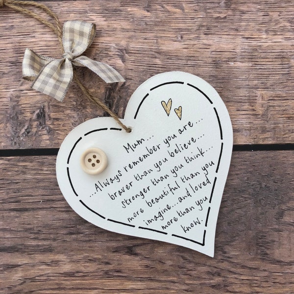 Personalized Mum Wooden Plaque: Gold Hearts, Positive Quote Sign