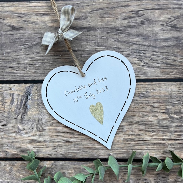 Wedding Day gift Mr & Mrs Couple Congratulations Personalised Handmade Celebrate card alternative keepsake heart gold