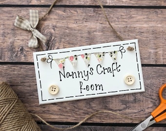 Craft Room Sign Door Plaque Personalised Christmas Gift Wood Present New Home Housewarming Hobby Nanny Gran Knitting Sewing Bunting Mother