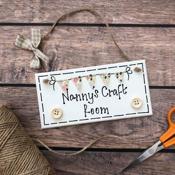 Craft Room Sign Door Plaque Personalised Christmas Gift Wood Present New Home Housewarming Hobby Nanny Gran Knitting Sewing Bunting Mother