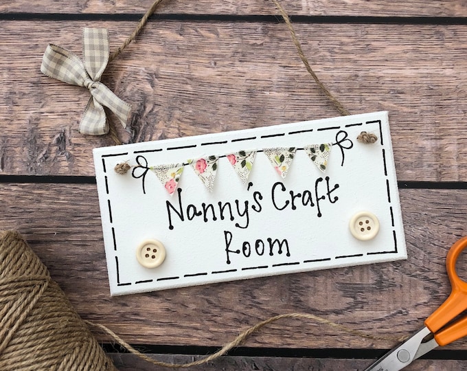 Personalized Craft Room Sign: Handmade Wooden Bunting Plaque