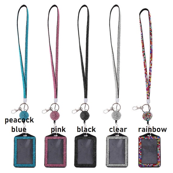 Neck Lanyard Vertical Id Badge Card Holder With Retractable Reel Bling  Rhinestone Colours Gem Diamante for Keys Usb Phone Collage Pass -   Canada
