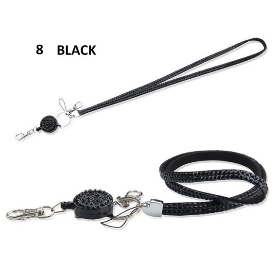 ID Neck Strap Lanyard, ID Card Holder & Retractable Reel Pass Badge Holder  Black