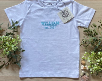 Personalised Kids Est tshirt, Personalised Gift, Child Name est Year outfit, Customised Clothing, Custom Family Matching, Top, Tees