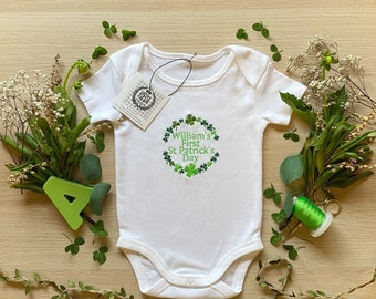 My First St Patrick’s Day Onesie | Personalised | Unisex baby Shamrock Bodysuit | St Paddys Day Onesie for Babies | Clover Baby Onesies